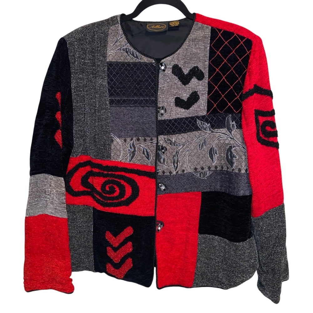 Vintage Allure Jacket Womens Large Chenille Patchwork Christmas Holiday Artsy